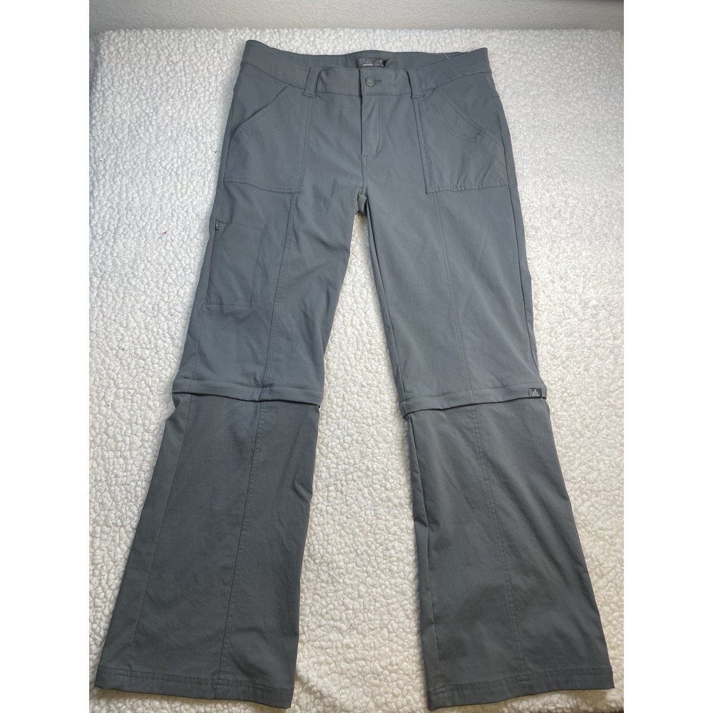 PrAna Convertible Pants Womens 12 Gray  Zip Off Ripstop Outdoor Hike Chino